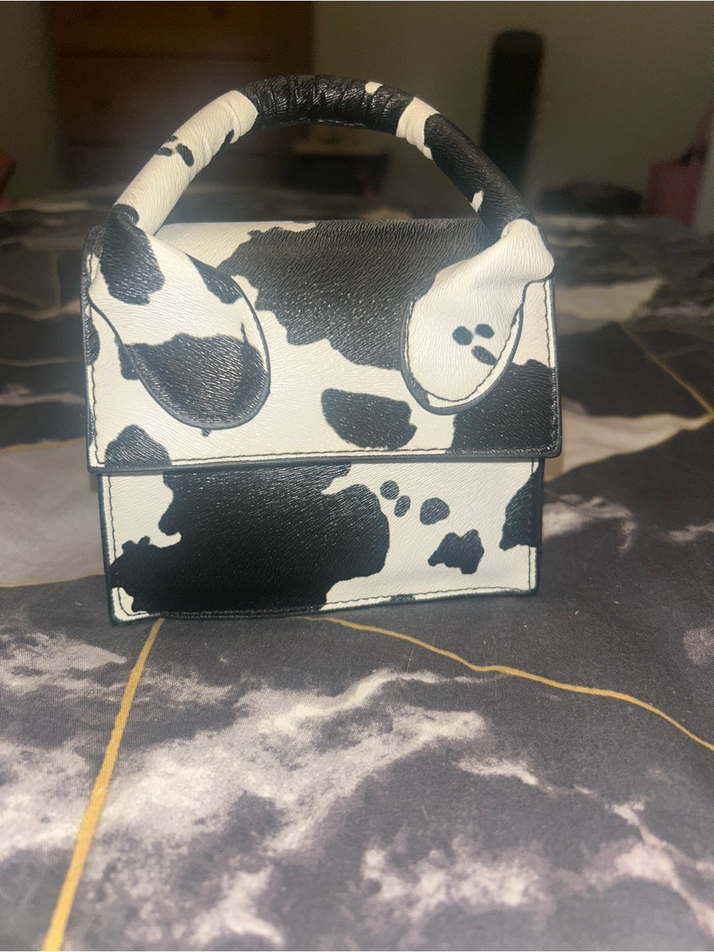 Black & White Cow Print Top-Handle Women's Bag